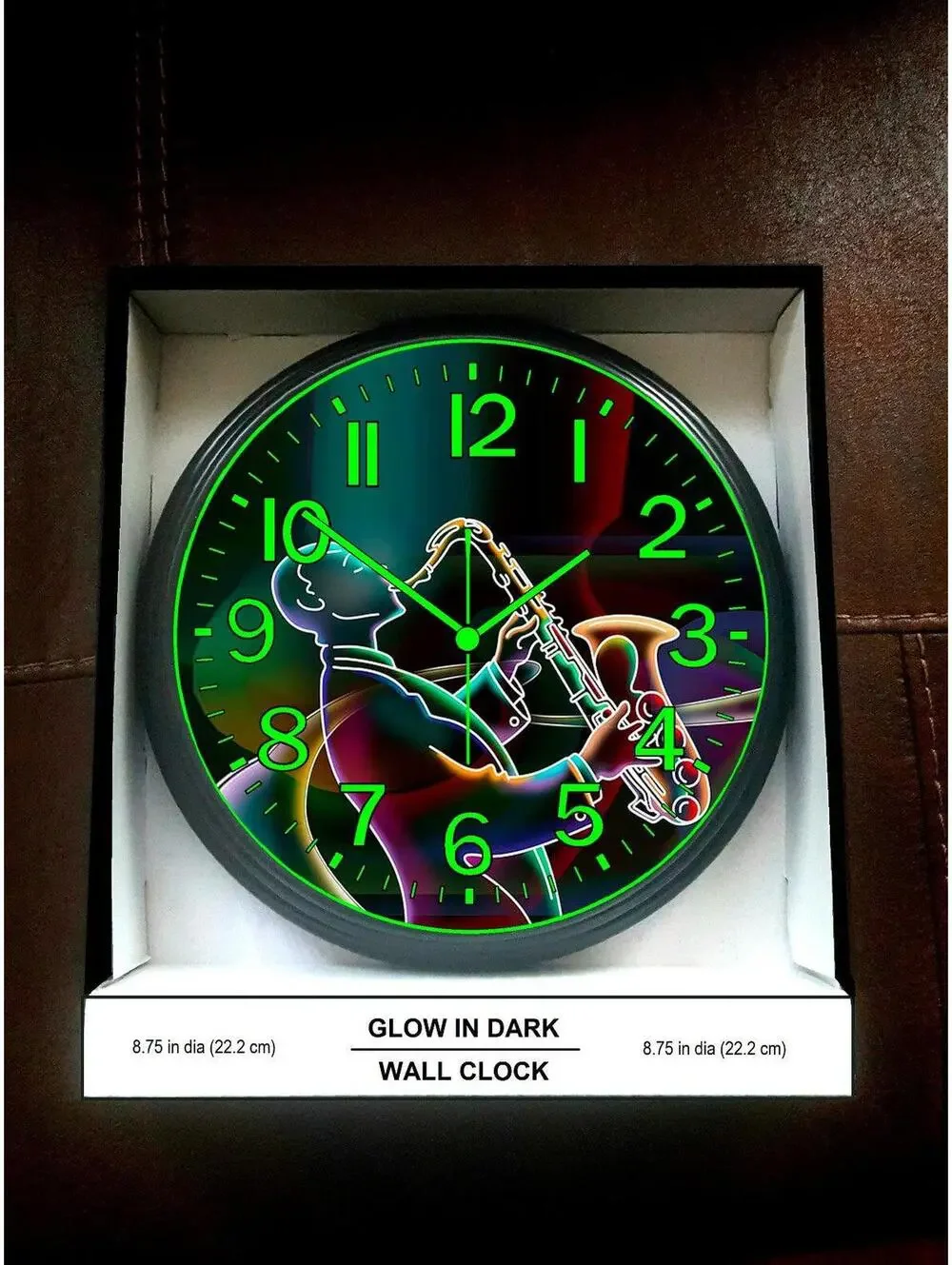 Sax Saxophon Jazz Glow in the Dark Wall Clock Music Studio Wall Clock New!